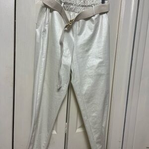 Cream Track Pants with Relaxed Fit and Drawstring Waist